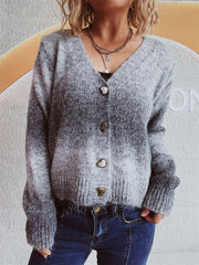 Gradient Heart Shape Button V-Neck Cardigan - Trendsi