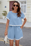 Contrast Trim Round Neck Top and Shorts Set - Trendsi