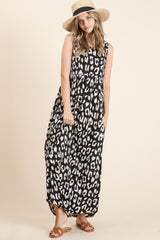 BOMBOM Leopard Maxi Dress with Pockets - Trendsi