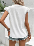 Lace Detail Notched Cap Sleeve Blouse - Flyclothing LLC