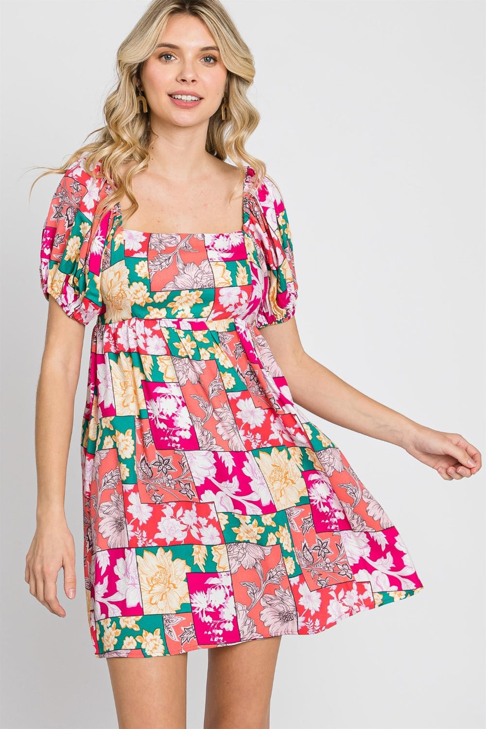 GeeGee Floral Ruff Sleeve Mini Dress Trendsi