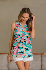 Sew In Love Wrinkle-Free Floral Notched Tank - Trendsi