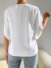 V-Neck Short Sleeve Blouse - Flyclothing LLC