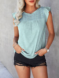 Ruffled Round Neck Cap Sleeve T-Shirt - Flyclothing LLC