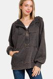 Zenana Acid Wash Fleece Kangaroo Hoodie