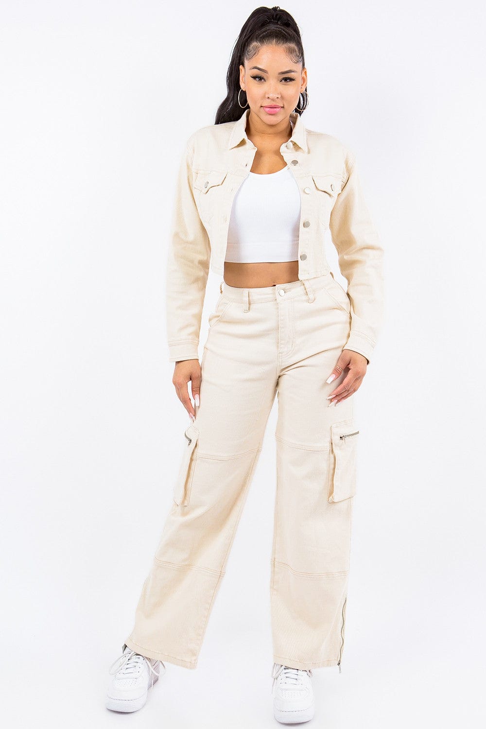 American Bazi Laced Back Cropped Jacket - Trendsi