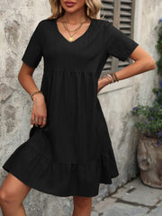 V-Neck Short Sleeve Mini Dress Trendsi