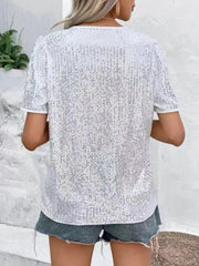 Sequin Round Neck Short Sleeve Top