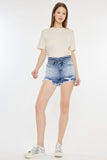 Kancan High Rise Frayed Hem Denim Shorts Trendsi