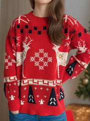 Christmas Element Round Neck Long Sleeve Sweater - Trendsi