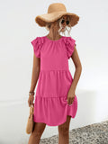 Ruffled Round Neck Cap Sleeve Mini Dress - Flyclothing LLC