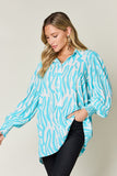 Double Take Full Size Printed Smocked Long Sleeve Blouse - Flyclothing LLC