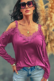 Lace Detail Cold Shoulder Long Sleeve T-Shirt - Flyclothing LLC