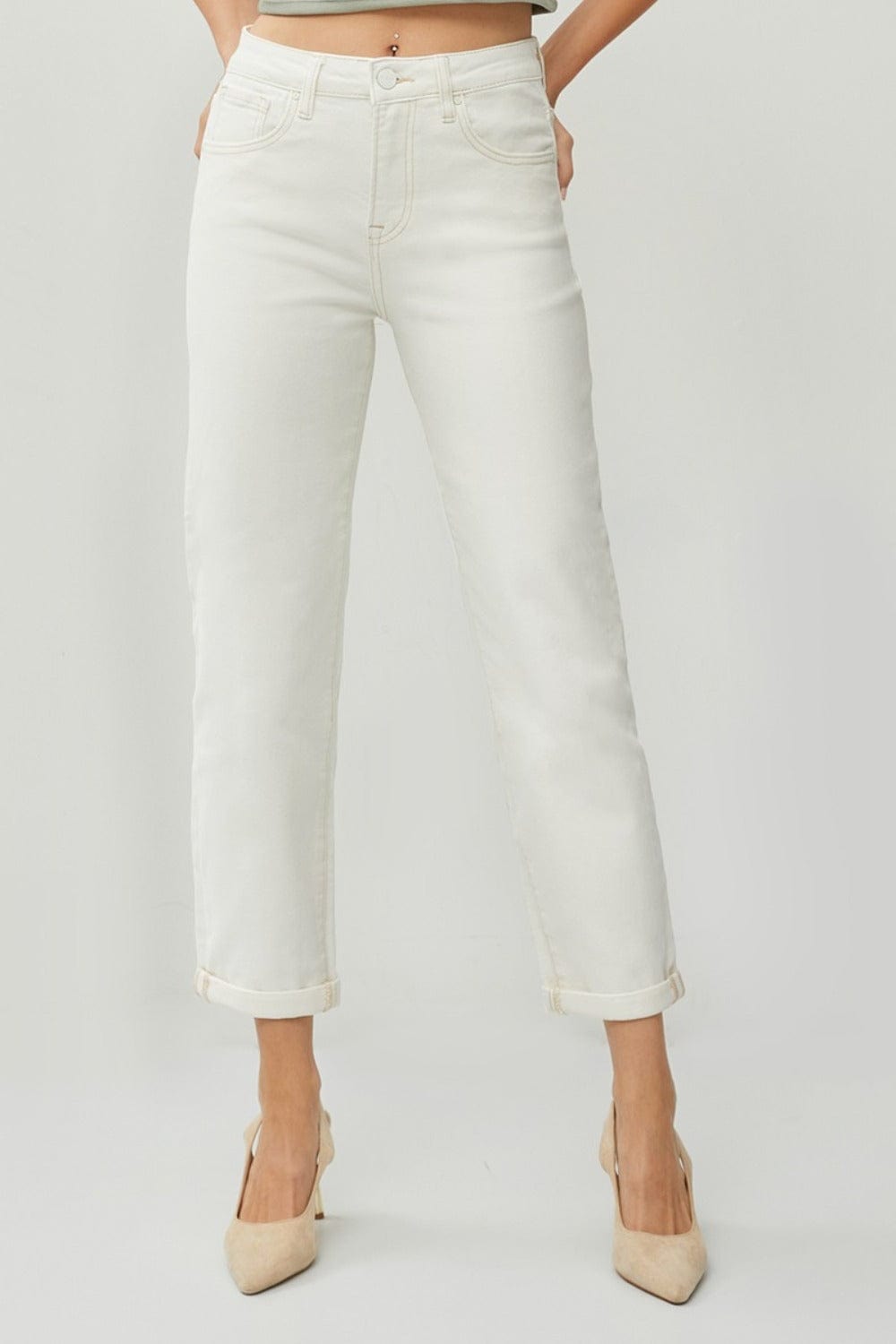 RISEN Full Size High Waist Rolled Hem Straight Jeans - Trendsi