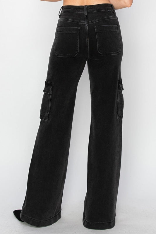 Risen Full Size High Rise Wide Leg Cargo Jeans - Trendsi