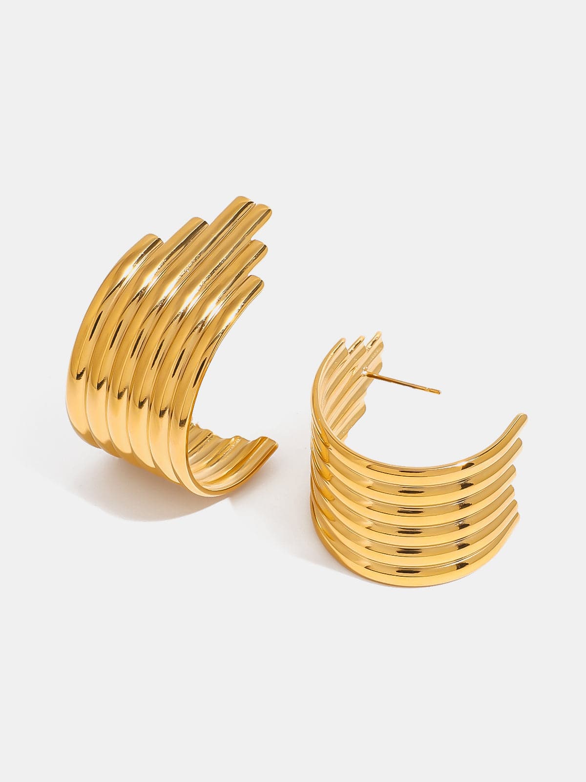 18K Gold-Plated Stainless Steel Ribbed Earrings - Trendsi