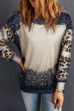 Leopard Round Neck Long Sleeve Sweatshirt - Flyclothing LLC