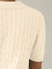 Cable-Knit Collared Neck Half Sleeve Sweater - Trendsi