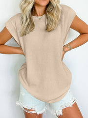 Textured Round Neck Cap Sleeve Blouse Trendsi