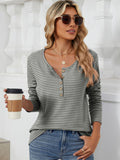 Striped Half Button Long Sleeve T-Shirt