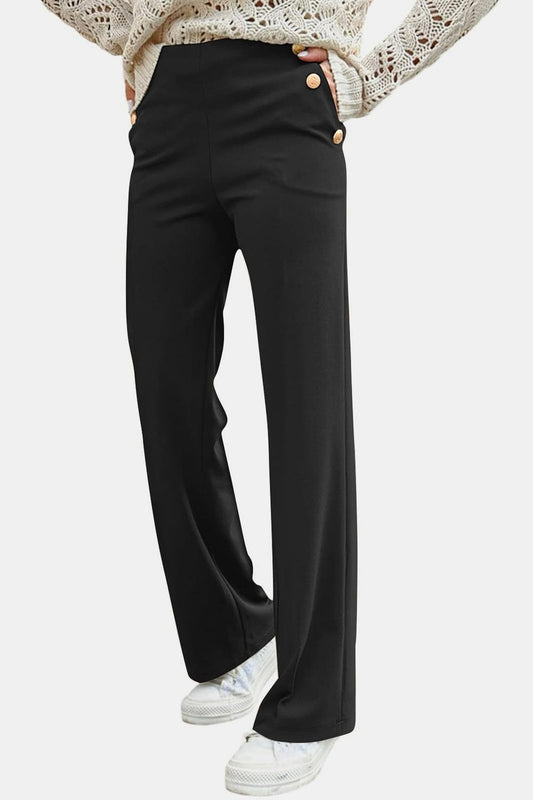 Decorative Button High Rise Pants - Trendsi