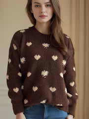 Heart Round Neck Long Sleeve Sweater - Trendsi