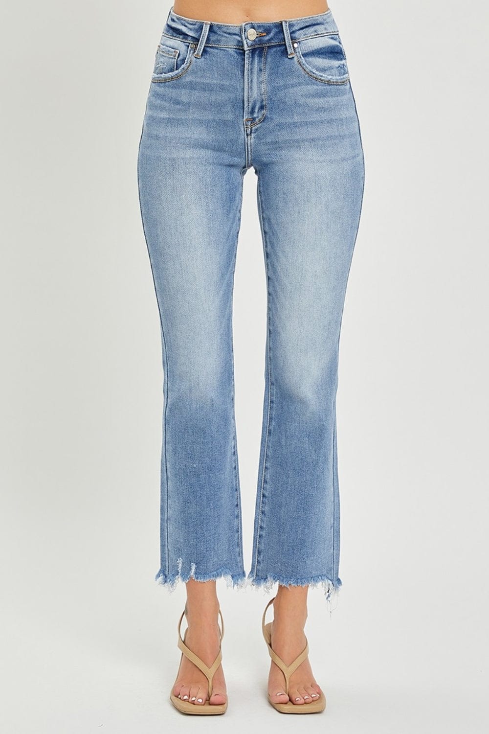 RISEN Full Size Frayed Hem Cropped Straight Jeans - Trendsi