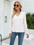 Lace V-Neck Flounce Sleeve Blouse - Flyclothing LLC