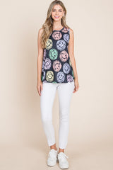 BOMBOM Round Neck Smiley Face Tank - Trendsi