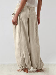 Textured Tied Pants with Pockets - Trendsi