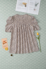 Smocked Animal Print Puff Sleeve Blouse Trendsi