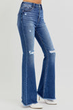 RISEN Full Size High Rise Distressed Raw Hem Flare Jeans - Trendsi