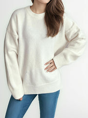 Round Neck Dropped Shoulder Long Sleeve Sweater - Trendsi