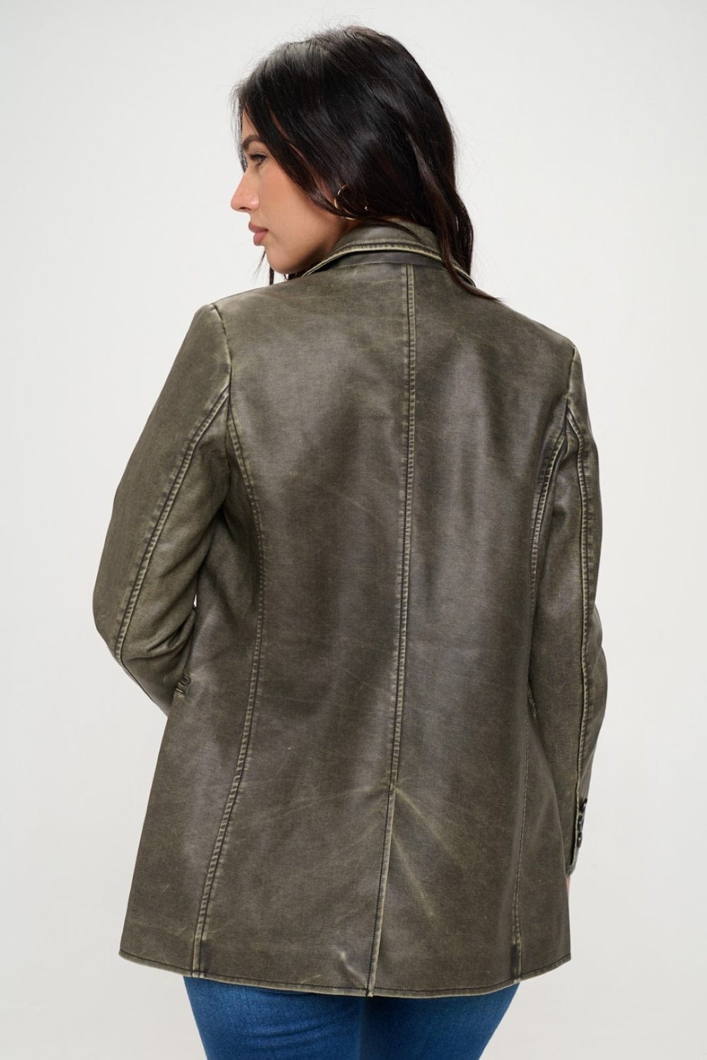 Coalition LA Single-Breasted Vegan Leather Blazer - Trendsi