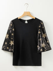 Sequin Round Neck Half Sleeve Blouse Trendsi