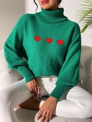 Heart Turtleneck Long Sleeve Sweater - Trendsi