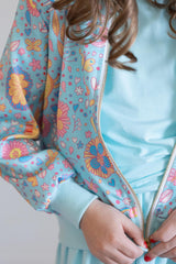 Blue Retro Unicorns Satin Jacket - Mila & Rose ®