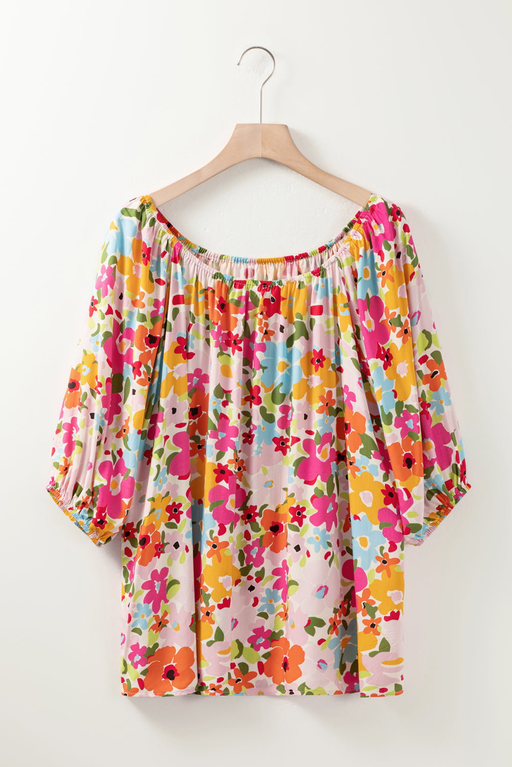 Printed Round Neck Half Sleeve Blouse - Flyclothing LLC