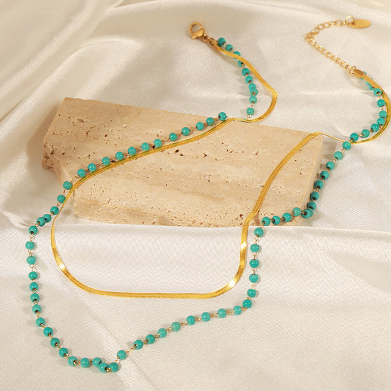 Turquoise Titanium Steel Double-Layered Necklace - Flyclothing LLC