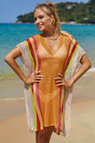 Double Take Openwork Striped Slit Knit Cover Up - Flyclothing LLC