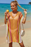 Double Take Openwork Striped Slit Knit Cover Up - Flyclothing LLC