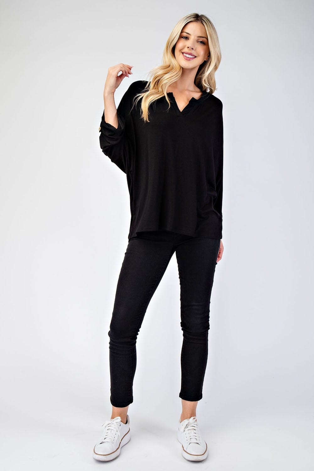 Celeste Full Size Notched Three-Quarter Sleeve Blouse - Trendsi