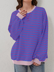 Contrast Striped Long Sleeve Sweatshirt - Trendsi