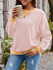 Contrast Round Neck Long Sleeve Sweatshirt - Trendsi