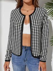 Houndstooth Open Front Long Sleeve Jacket - Trendsi