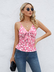 Tied Floral V-Neck Cami - Flyclothing LLC