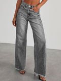 Raw Hem Wide Leg Jeans with Pockets