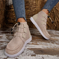 Lace-Up Round Toe Flat Sneakers - Trendsi