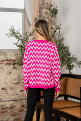 Sew In Love Full Size Wave Stripe Contrast Long Sleeve Sweater - Trendsi