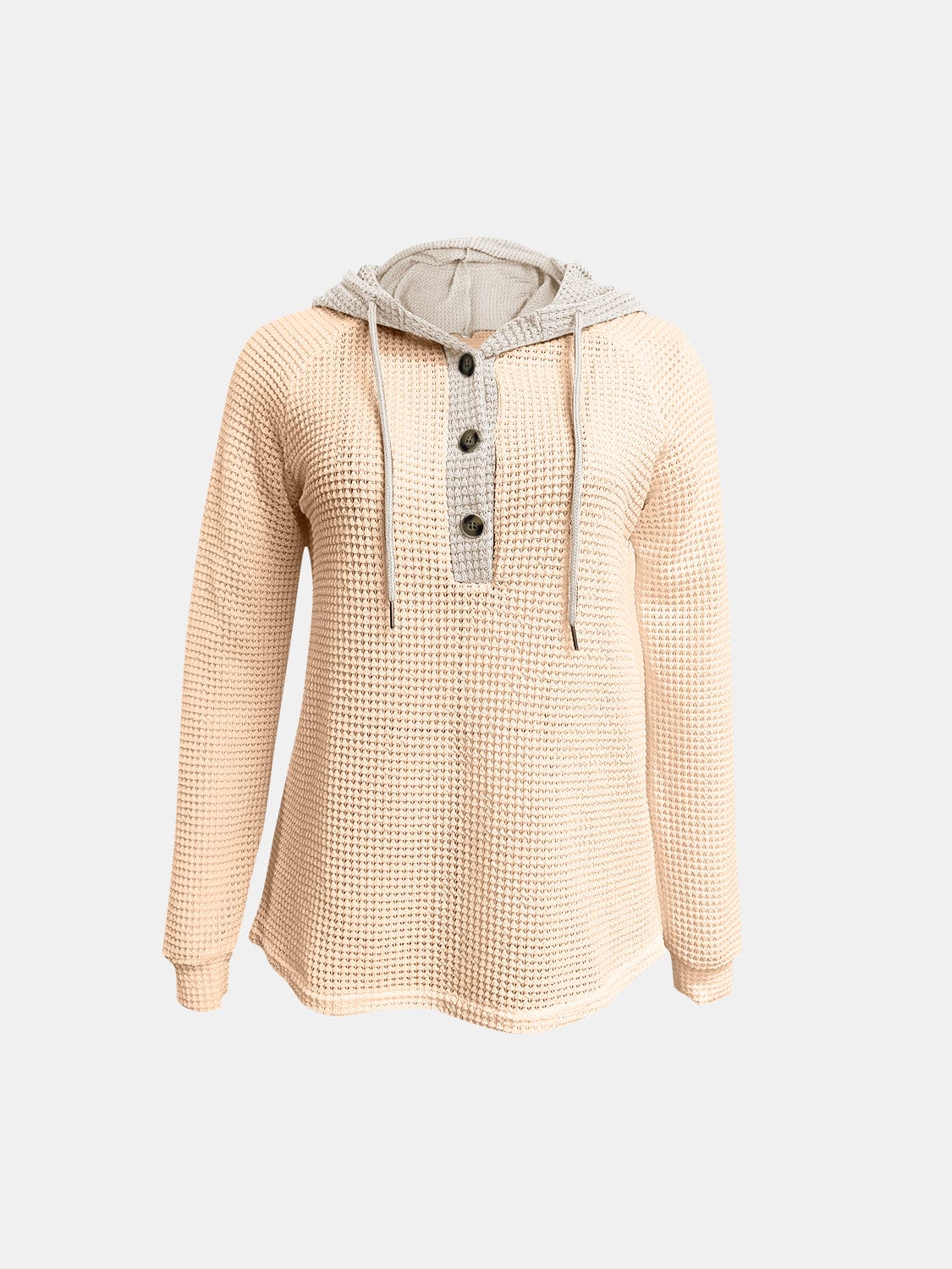 Full Size Waffle-Knit Contrast Long Sleeve Hoodie - Trendsi